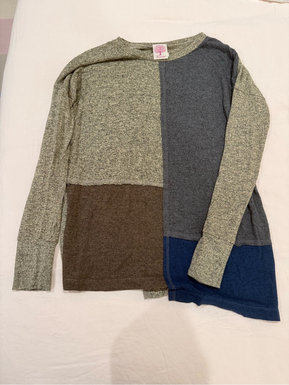 Freeloader Colorblock Crewneck Sweater in Gray, Brown & Blue